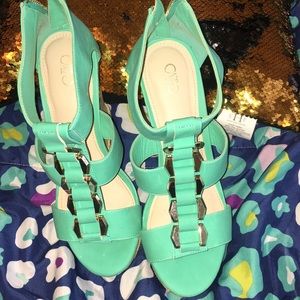 Pool Green Wedge Heels